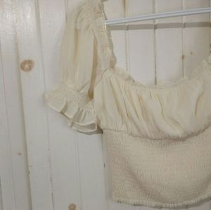 Breath Of Youth Ruched Puff Sleeve Milkmaid Top